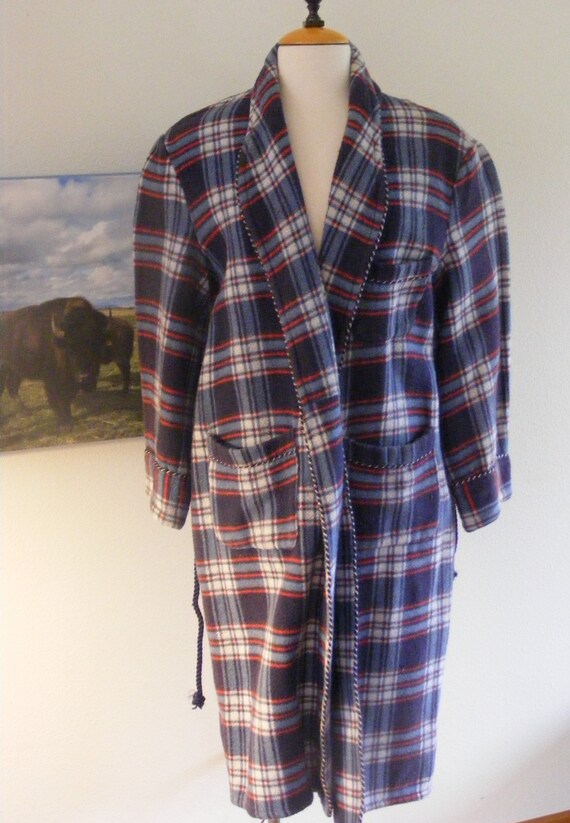 Vintage Original Beacon Blue Plaid Robe, Beacon Fa