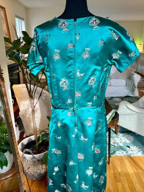 emerald green brocade dress Vintage 1950's Satin Dress; A-line Cocktail Party Dress, Size M Size:XS (AU 6) christmas lingerie 3/4 Sleeve Dresses Length Yours Women's Plus Size Silk brocade fabric