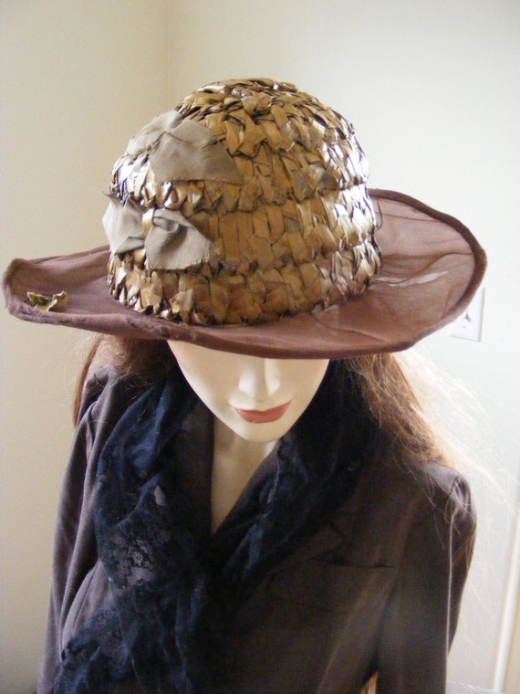 Vintage 1920's 20s Straw Cloche Hat with Sheer Ch… - image 7