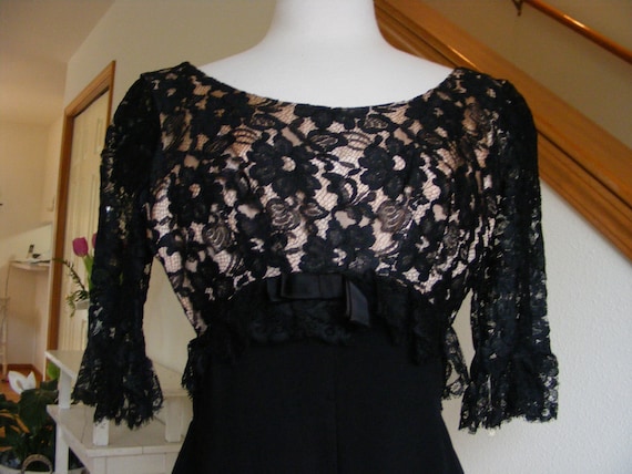 Mid Century Black Lace Illusion Dress / Another A… - image 2