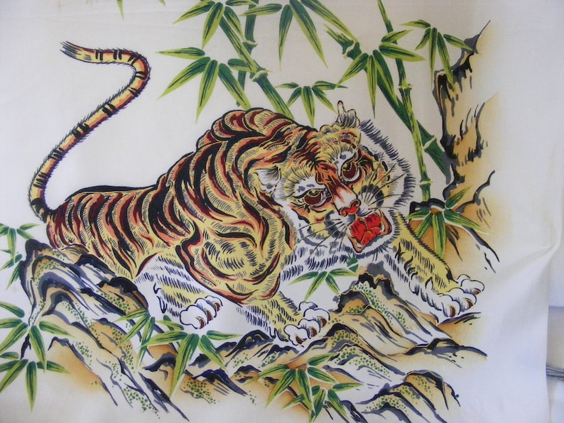 Vintage 1950s Hand Painted Scarf // Tiger Motif // Made in Japan ...