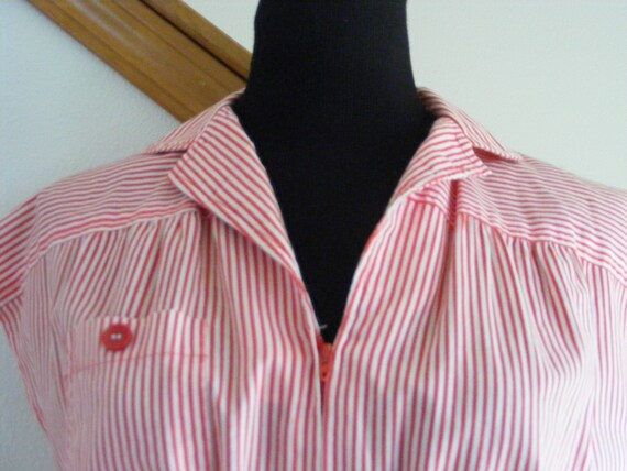 Vintage 1970's Red & White Striped Jumpsuit / Cot… - image 8
