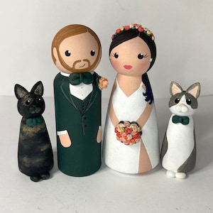 Hochzeitstorte Topper mit Katze oder Hund // Tortenfigur personalisiert // Braut und Bräutigam Peg Doll mit Haustier // Rustikale Hochzeit // Hochzeitsgeschenk // Andenken