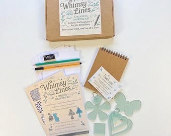 Mindful Drawing Kit with Acrylic Templates | Whimsy Lines DIY Art Set for Relaxation | Creative Gift for Her | Beginner Line Art Kit