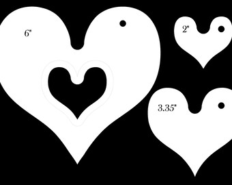 Set of three heart acrylic machine quilting templates 4mm or 6mm thick
