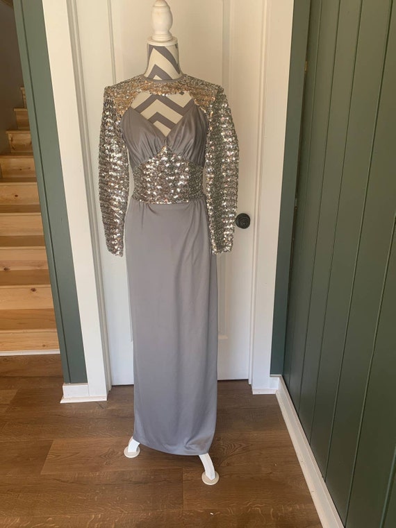 Silver Sequined Polyester Dress 1970’s 1980’s size