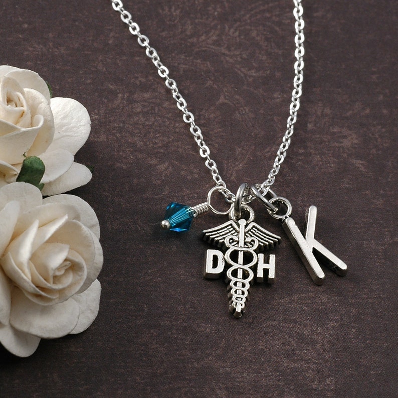 Dental Hygienist Necklace Initial Birthstone Medical Symbol Etsy