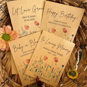 Personalized Wildflower Seed Packet Favors For Baby Shower, Wedding Seed Packet, Funeral Favor, Flower Seed Envelopes,Custom Birthday Favor
