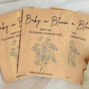 Baby in Bloom Baby&#39;s Breath Shower Favor, Personalized Baby Shower Wildflower Seed Envelope, Eco-Friendly Favor