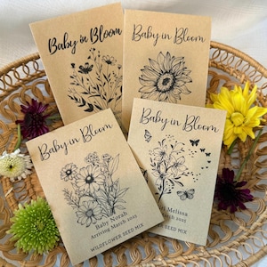 Baby In Bloom Wildflower Seed Packet Favors For Baby Shower, Custom Personalized Favors, Flower Seed Envelopes, Baby Shower