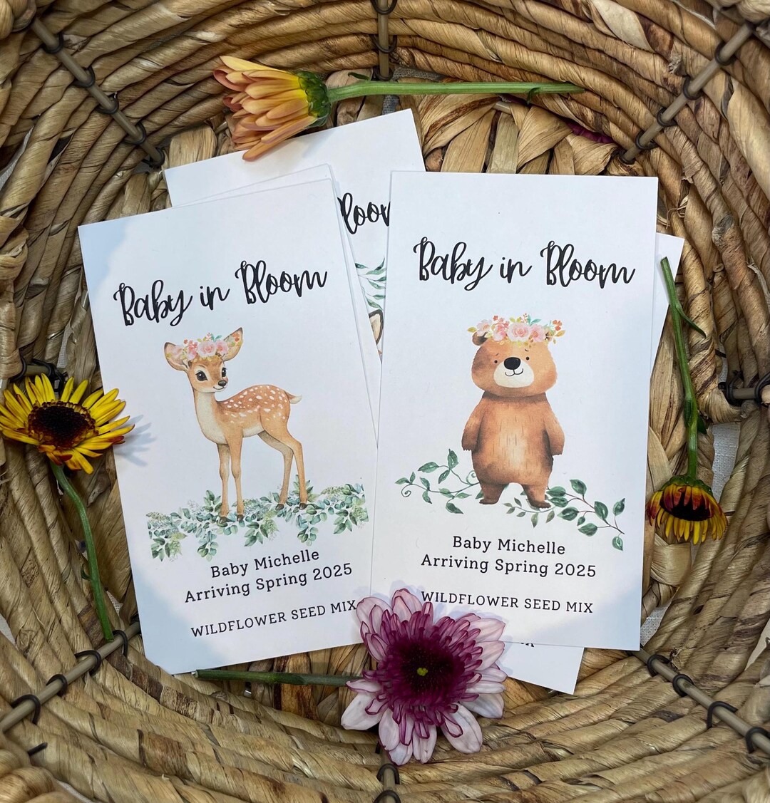 Woodland Animal Wildflower Seed Packet Favors for Baby Shower, Custom  Personalized Flower Crown Envelopes - Etsy