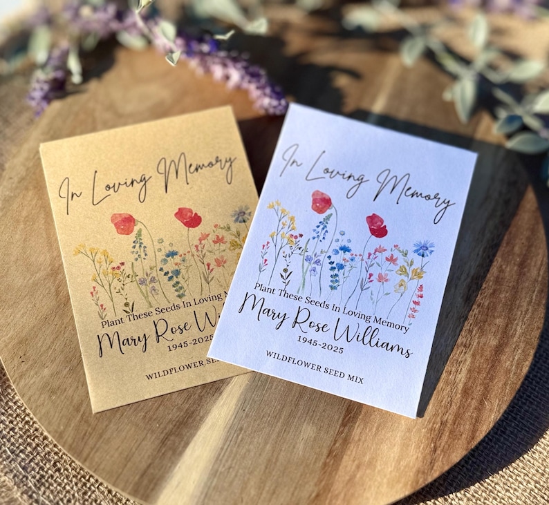 In Loving Memory Wildflower Seed Packet, Memorial Favor, Funeral Packet, Memorial Packet, Wildseed Memorial, Celebration of Life image 1