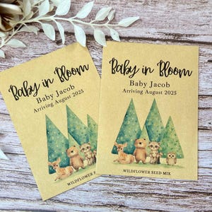 Baby In Bloom Wildflower Woodland Animal Seed Packet Favors For Baby Shower, Custom Personalized Wildflower Favor, Woodland Baby Shower