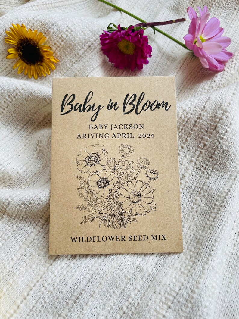 Baby in Bloom Wildflower Seed Packet Favors for Baby Shower, Custom ...