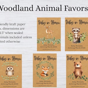 Woodland Animal Wildflower Seed Packet Favors For Baby Shower, Custom Personalized Favors, Woodland Creature Flower Seed Envelopes, image 6