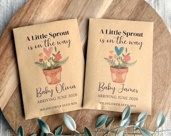 A Little Sprout Is On The Way Wildflower Packet Favors For Baby Shower, Custom Personalized Seed Envelopes