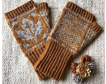 Love Autumn mitts knitting PATTERN, knit mittens pattern, knit mitts pattern, colorwork mitt pattern, diy instructions, instant download pdf