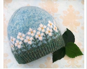 Grandpa's Garden hat knitting pattern, knit hat pattern, knit pattern, beanie pattern, stranded colorwork hat pattern, instant download pdf