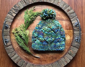 knitting pattern, knit hat pattern, knit pattern, chunky hat, beanie pattern, toque pattern, Rasta Leaves, pom-pom hat, instant download pdf