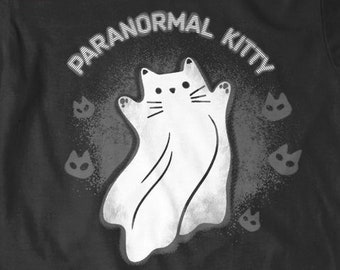Paranormal Kitty Cute Ghost Halloween T-shirt, Spooky Season, Halloween Cat Shirt, Retro Fall Design, Dark and Vintage, Cat Lovers Halloween