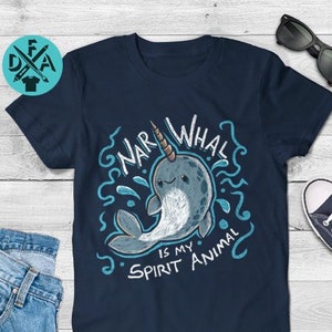 Cute Narwhal Is My Spirit Animal - Mens Unisex T-Shirt and Ladies Fit T-Shirt Sizes