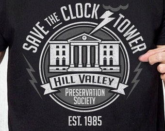 Save The Clock Tower Shirt Time Travel Design Fine Cotton Jersey Mens and Ladies Womens T-Shirt Unisex Adult Sizes