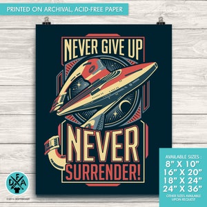 Inspirational Quote Never Give Up Never Surrender Emotional Encouraging Support Poster Wall Decor Art Print All Sizes Uplifting Message