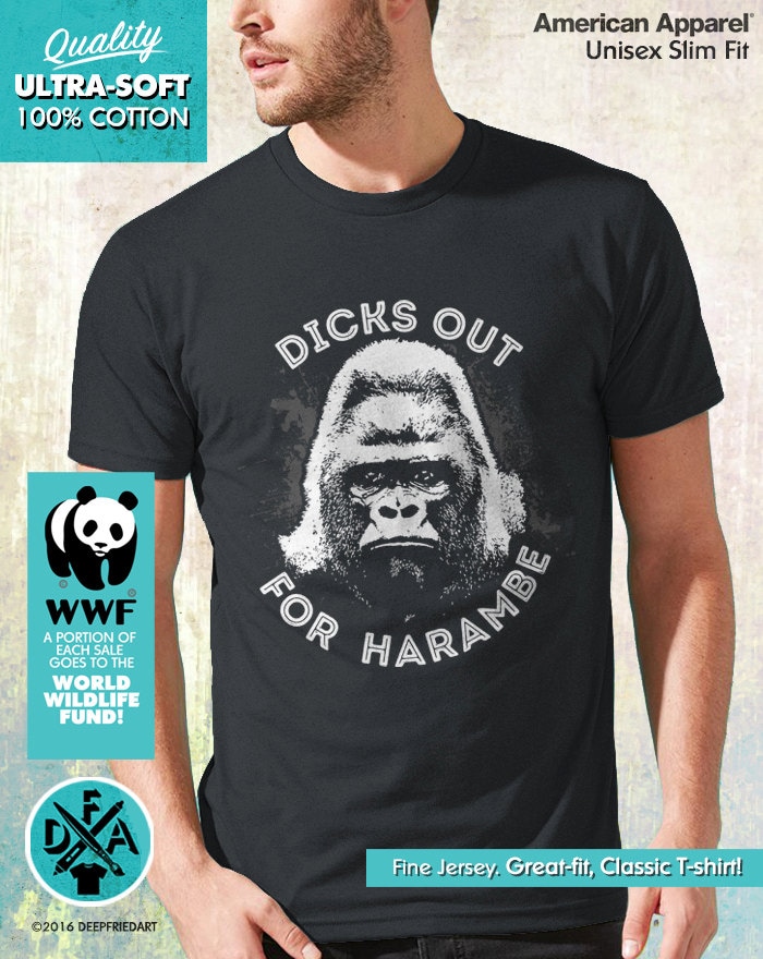 New Dicks Out For Harambe Shirt Gorilla Meme Funny Shirt Cotton Jersey Mens and Ladies Womens T-Shirt Unisex Adult Sizes