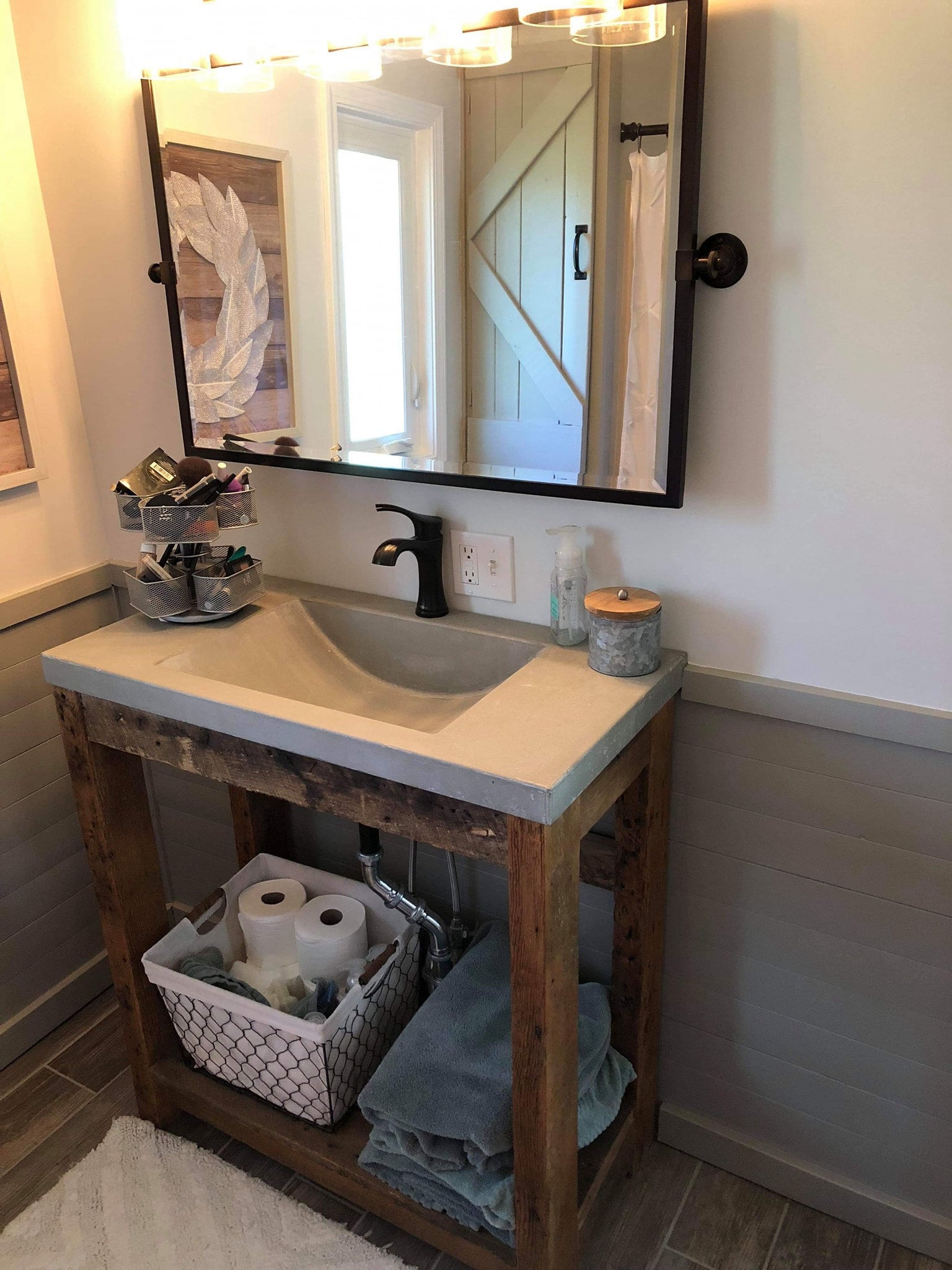 Concrete Vanity Top (1/2 Barrel Style Integral Sink) W/reclaimed Wood Base  Combo - Etsy, image size:1536x2048