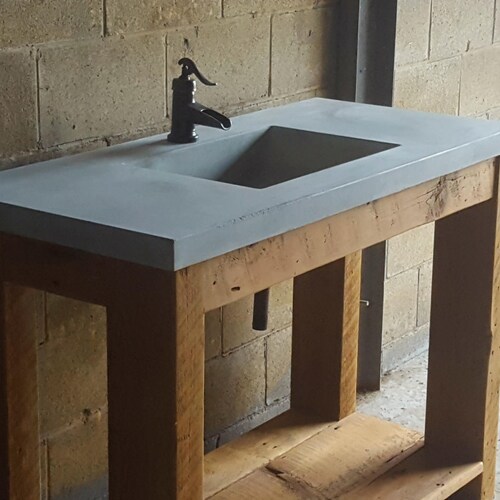 Concrete Vanity Top Reclaimed Barnwood Base Etsy
