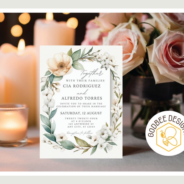Country Style, Shabby Chic, Wedding Invitation, Simple Southern, Custom, Canva Template,