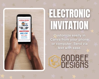 Baby Shower evite, Special Delivery invitation, Canva Template, Instant Download, Text Message, Mailman, Electronic, Digital, USPS