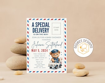 Special Delivery Baby Shower Invitation, USPS, Special Package UPS, Simple, Mailman, Custom, Canva Template,