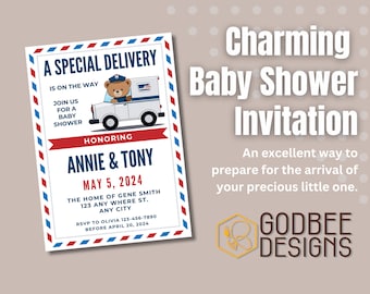 Special Delivery Baby Shower Invitation, USPS, Special Package UPS, Simple, Mailman, Custom, Canva Template,