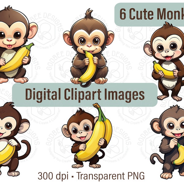 Monkey with a Banana sticker clipart, Commercial Use, Cricut, Silhouette, Digital PNG