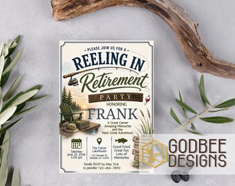 Reeling In Retirement Invitation Template, Fishing Retirement Party Invite, Lake Retirement Party, Editable 5x7 Canva Template
