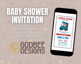 Baby Shower evite, Special Delivery invitation, Canva Template, Instant Download, Send in Text Message, Electronic Invitation, Digital