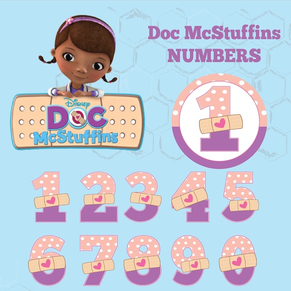 Numéros Doc McStuffins pour la fête d'anniversaire ; Docteur ; Silhouette, Cricut, PNG