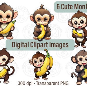 Singe avec une banane autocollant clipart, usage commercial, Cricut, Silhouette, numérique PNG