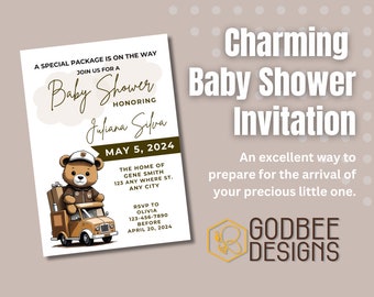 Special Delivery Baby Shower Invitation, Oh Baby, Special Package UPS, Simple, Custom, Canva Template,