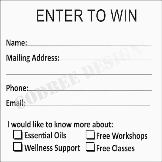 Enter To Win Essential Oil Entry Sheet Printable Download Etsy