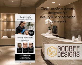 4 Pop-Up Banner Templates | Canva Editable Roll-Up Banner | Beauty Salon Marketing Signage | Trade Show Display | Instant Download
