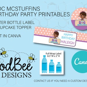 Doc McStuffins Birthday Party Printables Water Bottle and Cupcake Topper