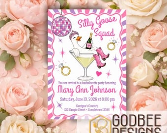 Silly Goose Squad Bachelorette Invitation Template: Disco Cowgirl Bach Party Invite (Digital Download)