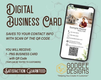 Digital Business Card Template, Hair Stylist, Cosmetologist, Beauty Shop, Digital Business Cards with QR Code
