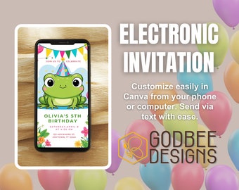 Editable Hop On Over evite, Frog invitation, Canva Template, Instant Download, Text Message, Electronic, Digital, Ribbit