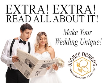 Personalized Printed Wedding Newspaper Program, The Newlywed Newspaper, Wedding Printing Service, Free Shipping, 11x17 folded
