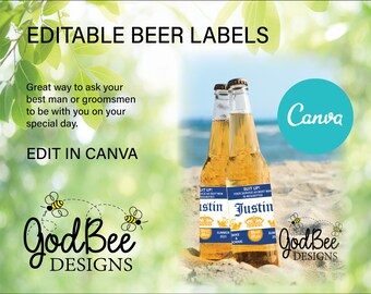 Groomsman Beer Label Template | Editable Canva Printable (Digital Download)