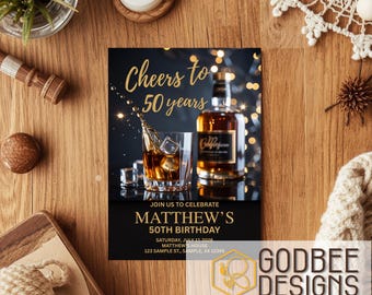 50th Birthday Invitation Template Editable Canva Whiskey Birthday Party Invite Mens Adult Birthday Download