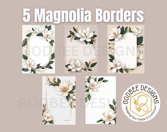 Magnolia flower borders, Baby Shower, Wedding Invitation, Bridal Shower, Birthday Party, Clipart, Printable, Digital clipart, Commercial,